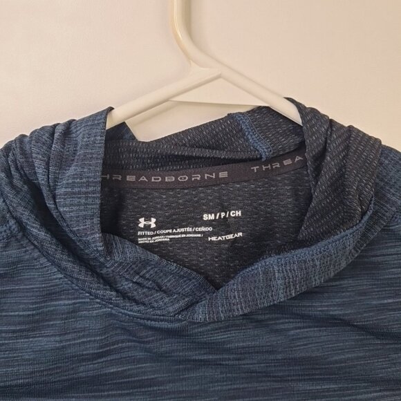 Under Armour Threadborne HeatGear Hooded Long Sleeve Shirt Men Size S Blue - Picture 4 of 9